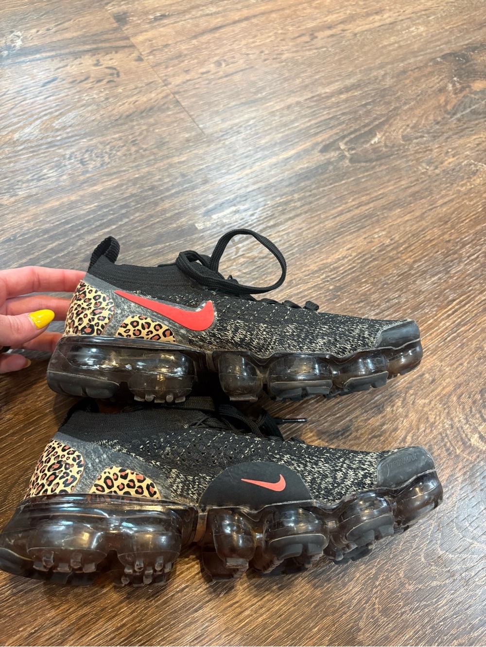 Nike Black & Red Vapormax with Leopard Heel Accent - Picture 5 of 11